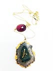 Necklace Flourite and Ruby, Gold